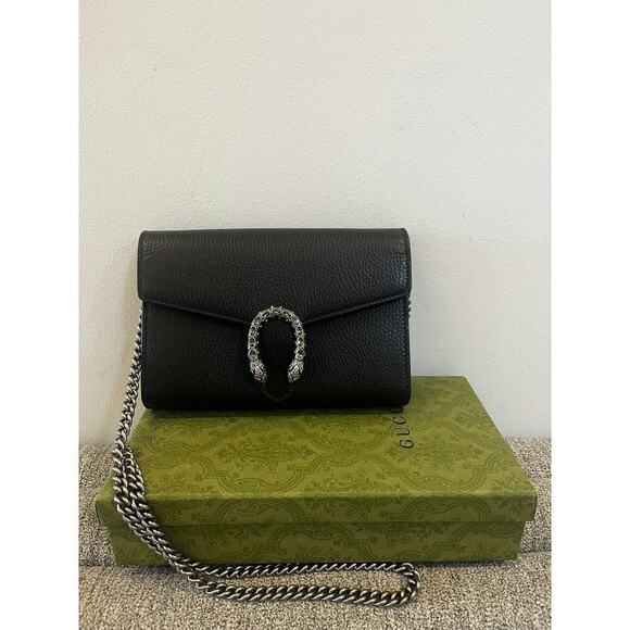 Gucci Handbags - Gucci Dionysus Black Leather Wallet on Chain - Like New Condition